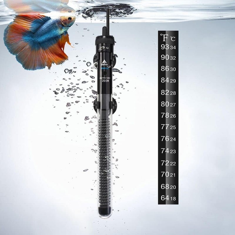 DATOO Aquarium Heater Adjustable 200W Submersible Fish Tank Heater with Electronic Chip Thermostat Suitable for Marine Saltwater and Freshwater - Image 1
